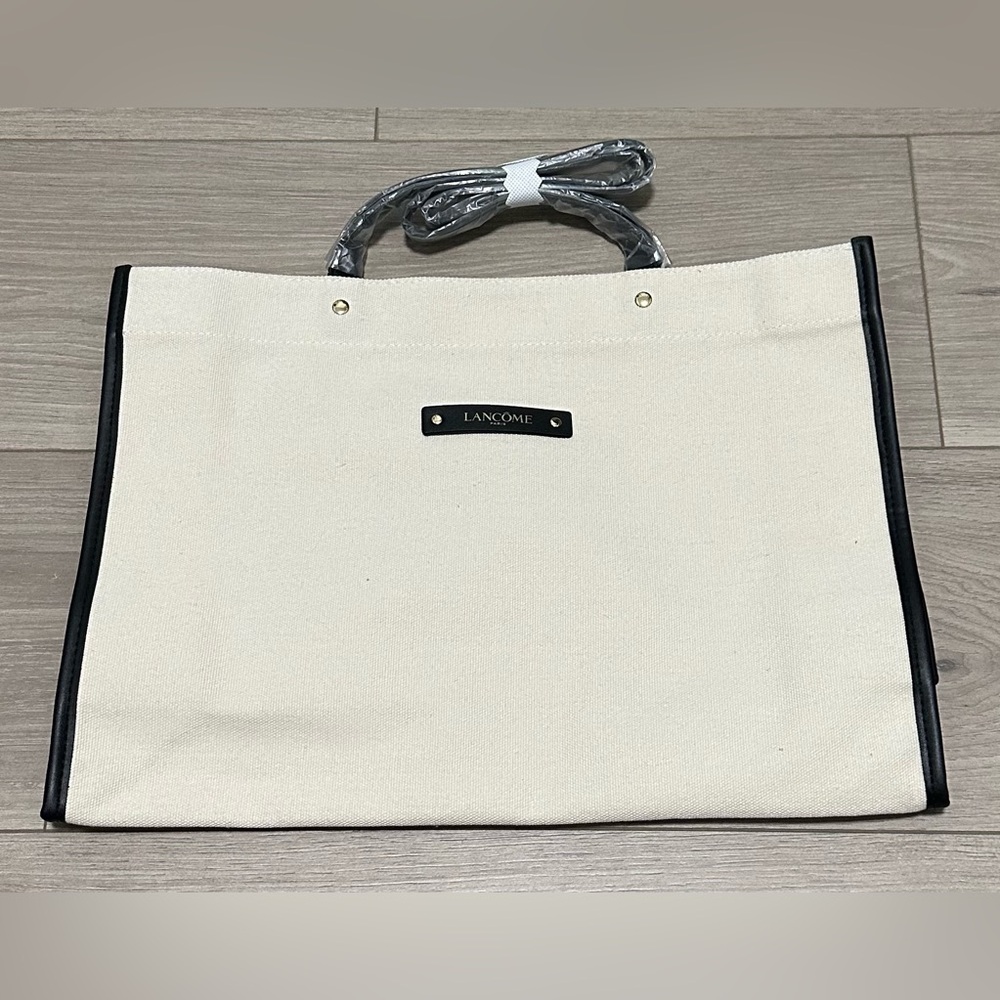 Lancôme Paris Canvas Travel & Beach Tote Bag | Cream & Black